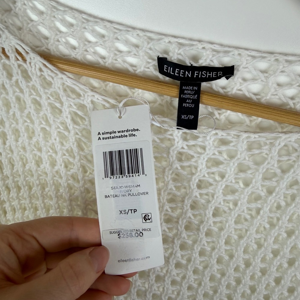 NWT Eileen Fisher Peruvian Organic Cotton Cord Open Knit Bateau Neck Sweater XS - Picture 6 of 13